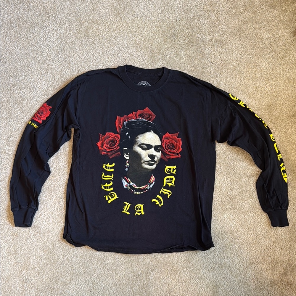 Frida Kahlo Long Sleeve Black Tee